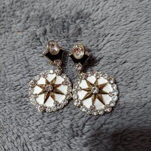 Heidi Daus White Enamel & Crystal Drop Earrings, Omega Back for Pierced Ears